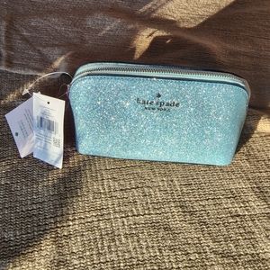 Kate Spade - Tinsel Glitter Fabric small cosmetic case Frosty Sky